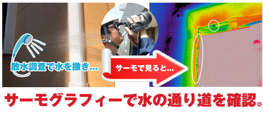 サーモグラフィーで水の通り道を確認。